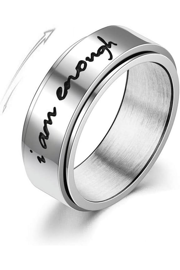 I am Enough Inspirational Message Rings Minimalist Spinner Fidget Ring Rotate Stacking Finger Band Stainless Steel Fashion Encouragement Statement Jewelry for Women Men Birthday Xmas Gifts
