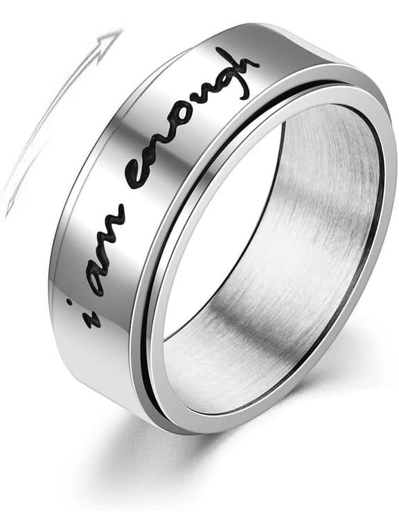 I am Enough Inspirational Message Rings Minimalist Spinner Fidget Ring Rotate Stacking Finger Band Stainless Steel Fashion Encouragement Statement Jewelry for Women Men Birthday Xmas Gifts