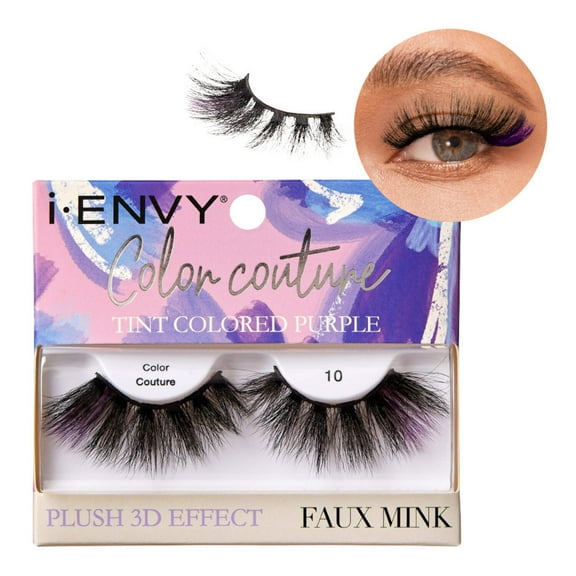 iENVY False Eyelashes Faux Mink Color Couture Mixed Colored Lashes Maximum Fluffiness and Volume Fake Eyelashes (Tint Purple)
