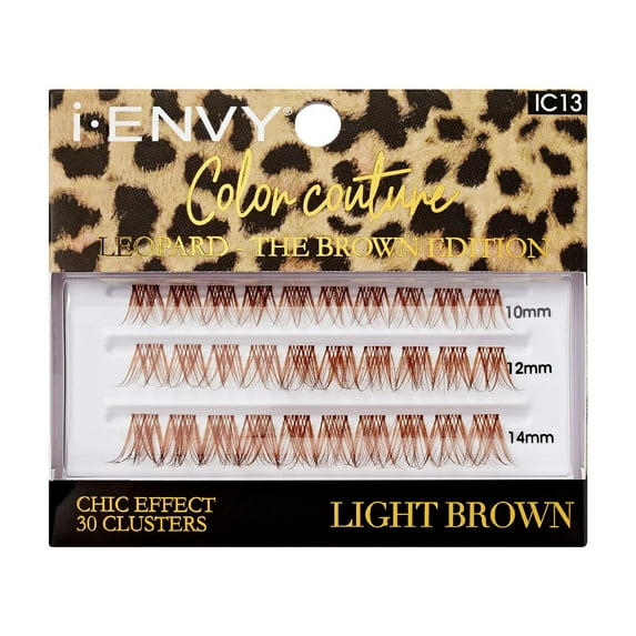 I-Envy Color Couture Leopard - The Brown Edition, 30 Faux Mink Lash Clusters, Thin Band, Customizable, Long-Lasting, Natural Look DIY Color Eyelash Extensions, Cruelty-Free, Vegan (Light Brown)