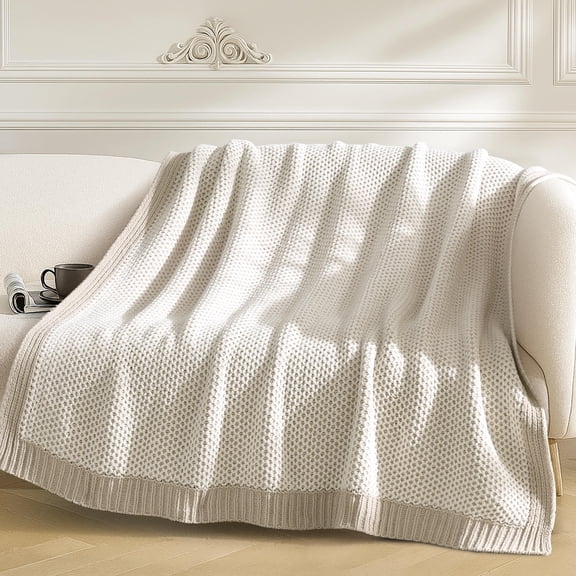 I -FAMILY Chenille Honeycomb Knit Throw Blanket, Reversible Cozy Decorative Blanket, Lightweight Soft Warmth