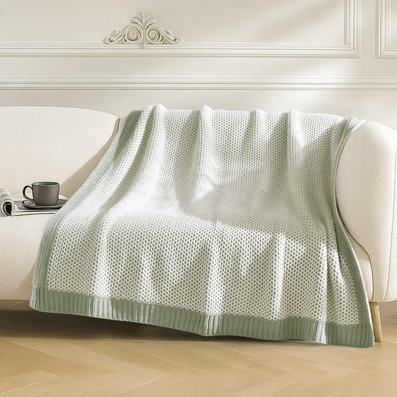 I -FAMILY Chenille Honeycomb Knit Throw Blanket, Reversible Cozy Decorative Blanket, Lightweight Soft Warmth