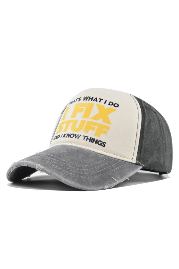 I FIX STUFF Vintage Washed Baseball Cap | Distressed Print Trucker Hat for Men, Retro Snapback Sun Hat
