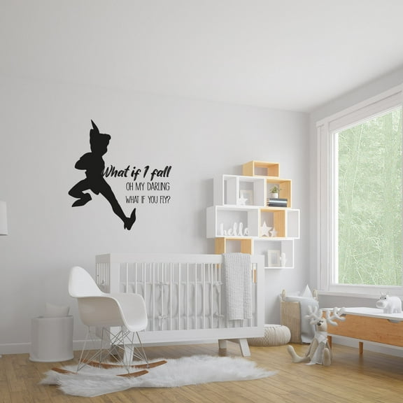 What If I Fall Oh Darling What If You Fly? Quote Cartoon Character Peter Pan Silhouette Quote Vinyl Wall Art Wall Decal Wall Sticker Home Decoration Design Kids Girls Room Wall Décor Size (10x10 inch)