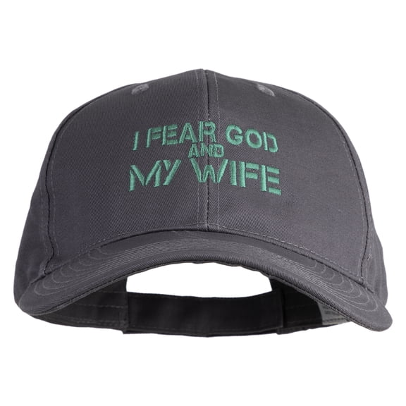 I Fear God And My Wife Embroidered New Big Size High Profile Twill Cap - Grey XL-3XL