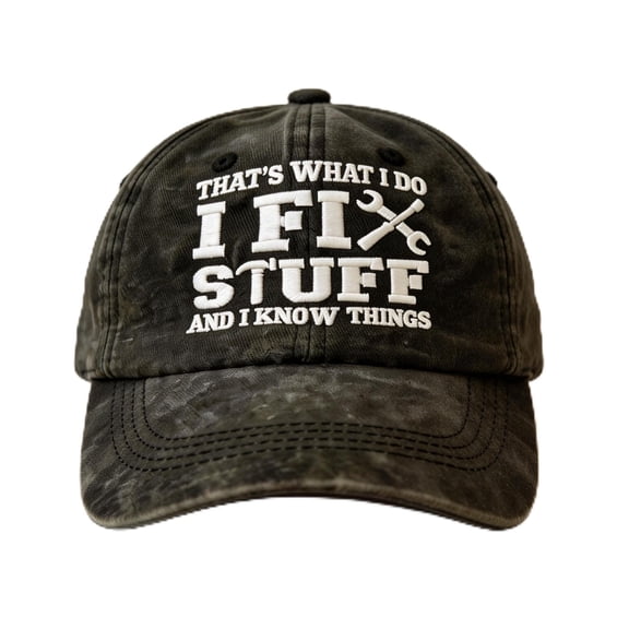 I Fix Stuff Embroidered Baseball Cap, Funny Handyman Hat for Men, That's What I Do and I Know Things Dad Hat, Vintage Washed Trucker Cap, Father Gift