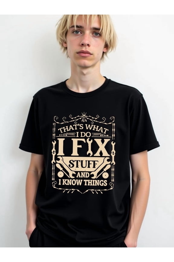 I Fix Stuff & Know Things Men's round neck T-shirt black gifts graphic Soft and comfortable Perfect for exercise Original Unisex Shirt Graphic tshirts