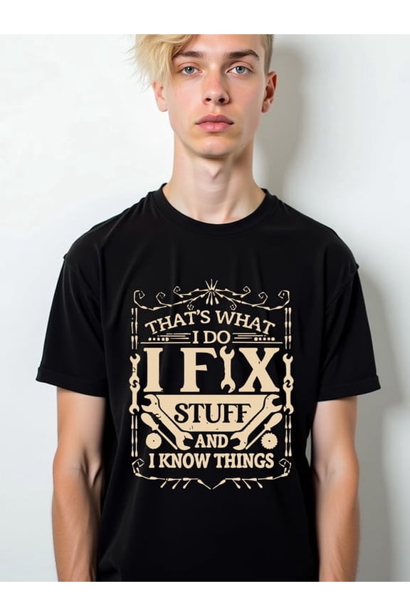 I Fix Stuff & Know Things men's graphic t shirts black elegantly graphic Cool shirts, Funny shirts, t shirt Retro Unisex Shirt Cotton tshirts