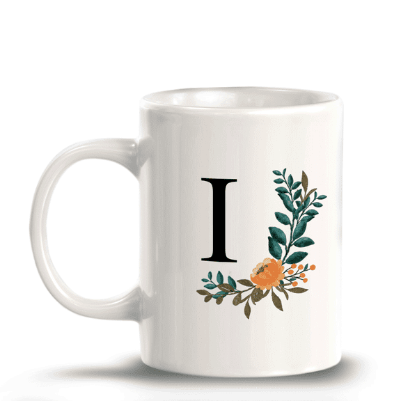 I Floral Pattern 11oz Ceramic Coffee Mug | Initial Personalized Gift