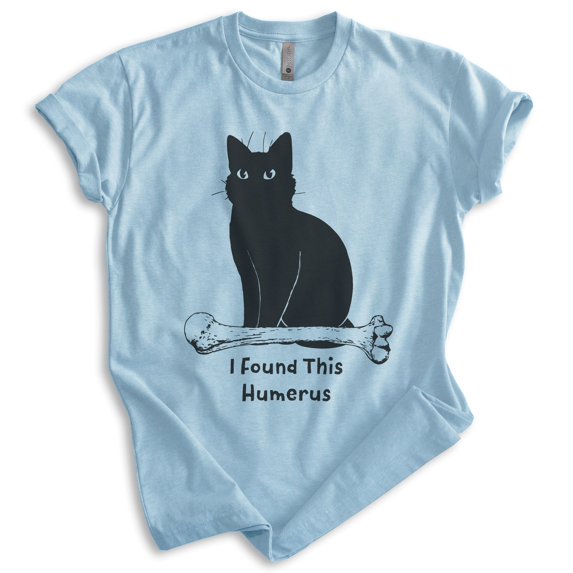 I Found This Humerous Cat T-shirt, Unisex Women's Men's Tee, Clever Cat Cute Kitten Animal Pet Owner, Heather Light Blue, Medium