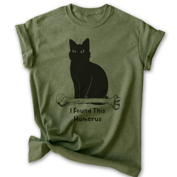 I Found This Humerous Cat T-shirt, Unisex Women's Men's Tee, Clever Cat Cute Kitten Animal Pet Owner, Heather Military Green, Small
