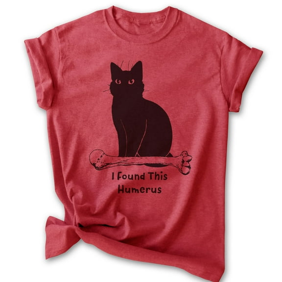 I Found This Humerous Cat T-shirt, Unisex Women's Men's Tee, Clever Cat Cute Kitten Animal Pet Owner, Heather Red, Large