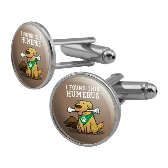 I Found This Humerus Bone Dog Humorous Round Cufflink Set Silver Color