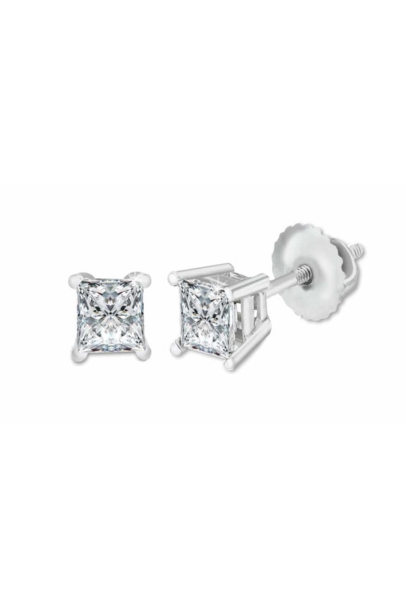 I.G.L Certified 1/2 Cttw Princess-cut Diamond 14KW Gold Stud Earrings