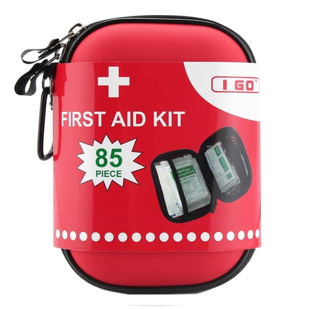 I GO 85 Pieces Hard Shell Mini Compact First Aid Kit, Small Personal Emergency Survival Kit for Travel Hiking Camping Backpacking Hunting Marine Car