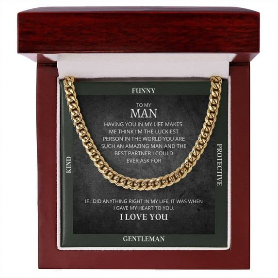 I Gave My Heart To You Cuban Link Chain Necklace (Forest Original), Cuban Link Chain, Stainless Steel or Yellow Gold, Message Card & Gift Box