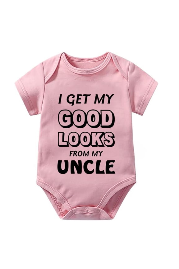 I Get My Good Looks From My Uncle Newborn First Outfit Hospital Boy Short Sleeve Home from The Hospital Outfit Boy White Baby