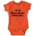 thumbnail image 1 of I Get My Good Looks From My Uncle Romper Boys or Girls Infant Baby Brisco Brands NB, 1 of 6
