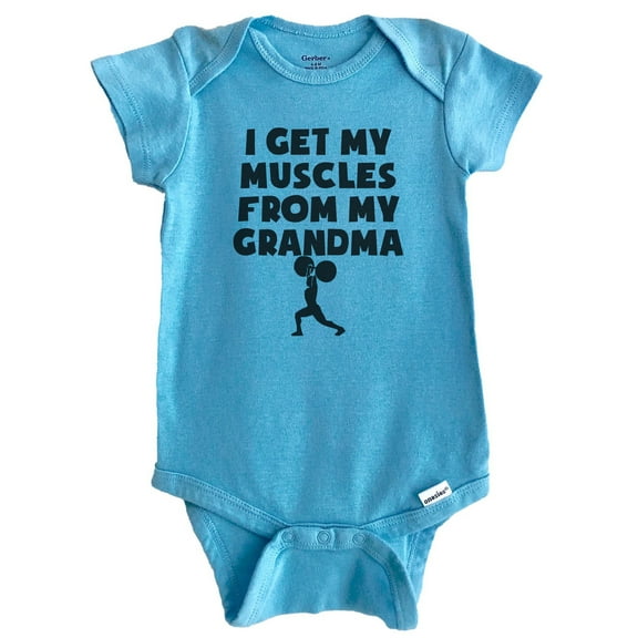 I Get My Muscles From My Grandma Baby Bodysuit (Blue), 0-3 Months