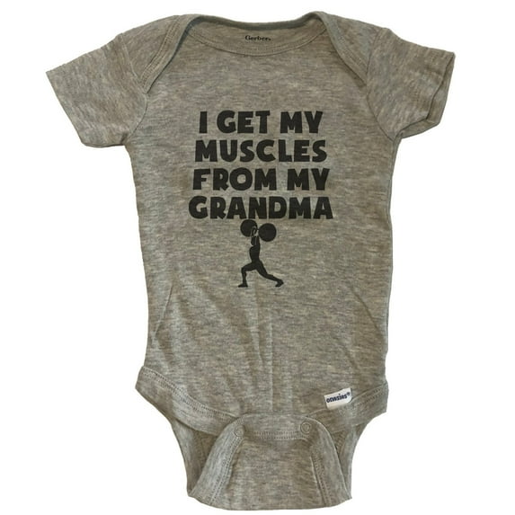 I Get My Muscles From My Grandma Baby Bodysuit - Grey