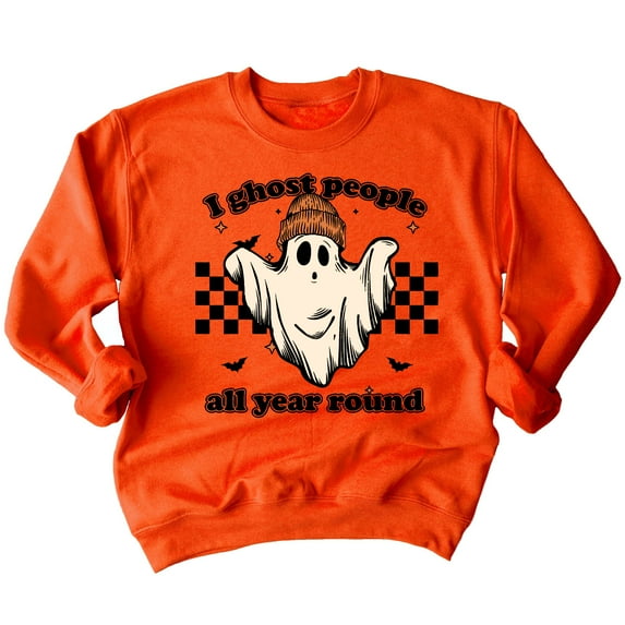 I Ghost People All Year Funny Halloween Skater Crewneck Sweatshirt, S, Orange