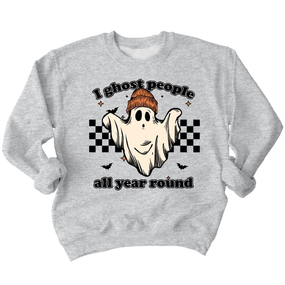 I Ghost People All Year Funny Halloween Skater Crewneck Sweatshirt, XL, H. Grey