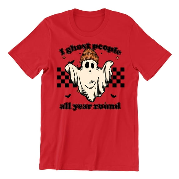 I Ghost People All Year Funny Halloween Skater Unisex Men's T-shirt, S, Red