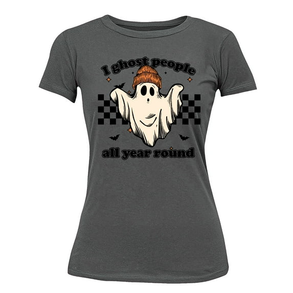 I Ghost People All Year Funny Halloween Skater Women's T-shirt, 3XL, Charcoal