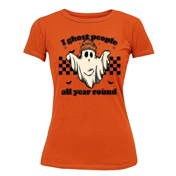 I Ghost People All Year Funny Halloween Skater Women's T-shirt, XL, Orange
