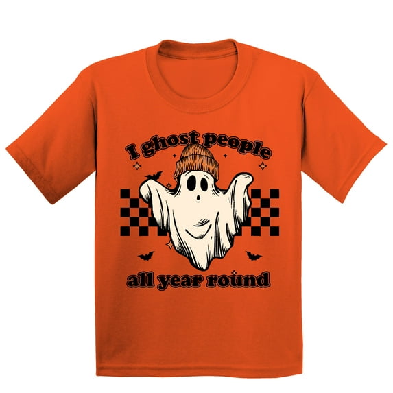 I Ghost People All Year Funny Halloween Skater Youth T-shirt, M, Orange