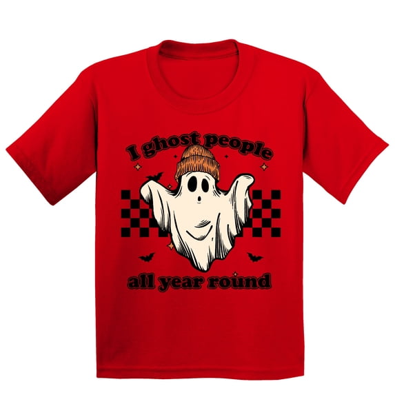 I Ghost People All Year Funny Halloween Skater Youth T-shirt, M, Red