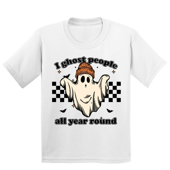 I Ghost People All Year Funny Halloween Skater Youth T-shirt, XL, White