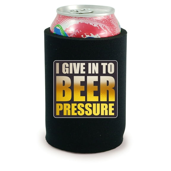 I Give In To Beer Pressure Neoprene Full Bottom Can Coolie (Black)