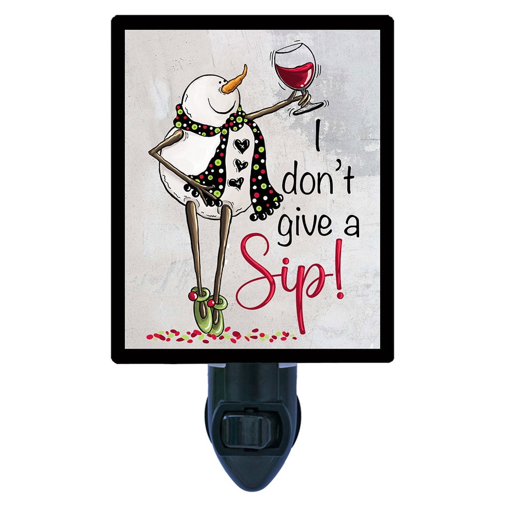 I Don't Give a Sip Night Light – Funny Snowman with Wine Glass Holiday Kitchen Décor, Whimsical Christmas Bar Accent – Includes Free Switchable Insert