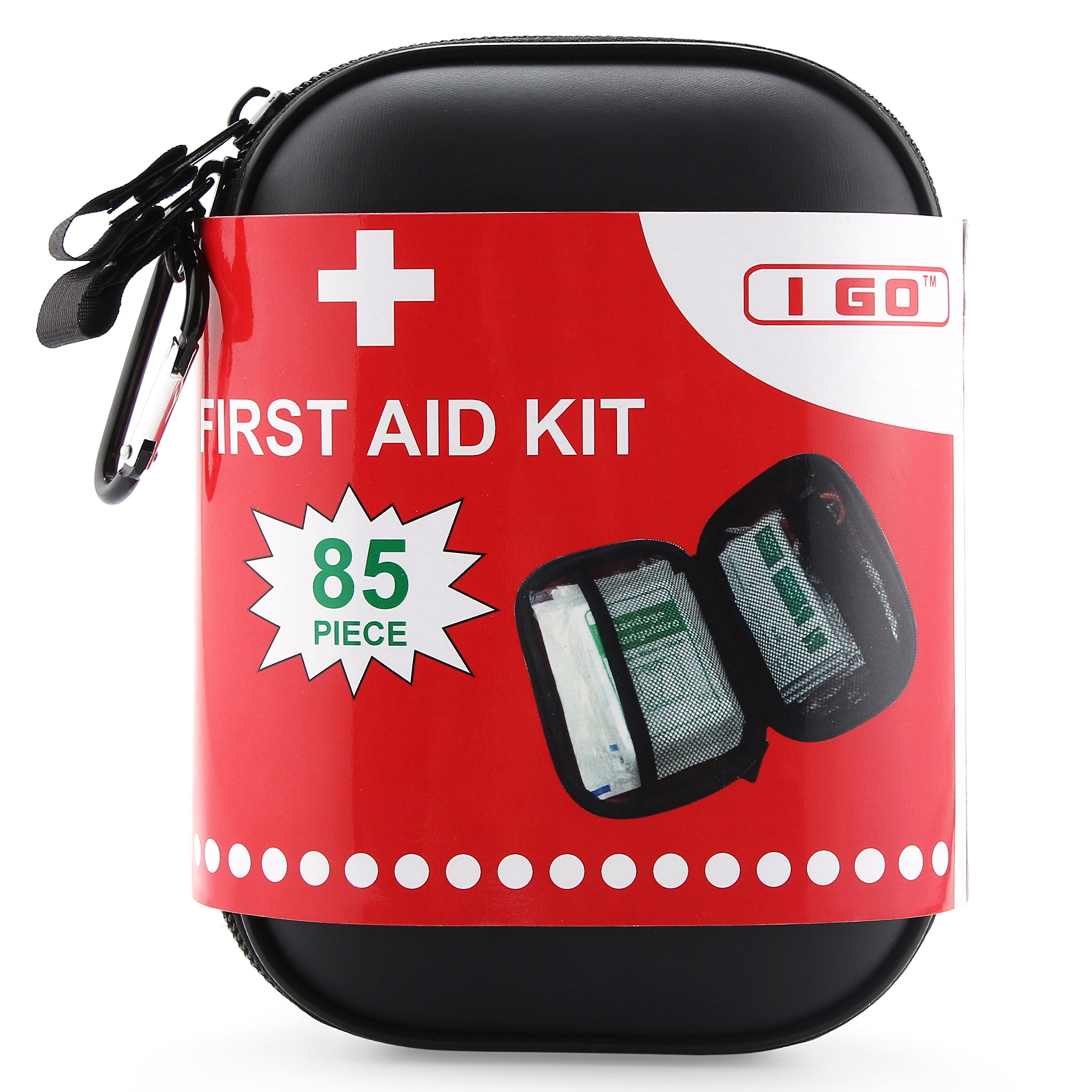 Compact Black EVA First Aid Kit with Aluminum Carabiner - 85 Pieces