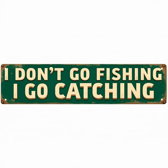 "I Don't Go Fishing I Go Catching" Tin Sign - 16x4 Inches Funny Fishing Decor for Wall, Ideal for Garage, Patio, Man Cave | fishing decor, funny signs, garage decor