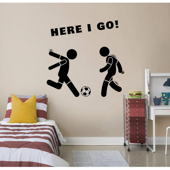 Here I Go Soccer Team Quote Soccer Player Athlete Quotes Wall Sticker for Nursery Bedroom Children Kids World Cup Sport Fans Rooms Home Art Murals Decals Decor Vinyl Decoration Size (20x20 inch)