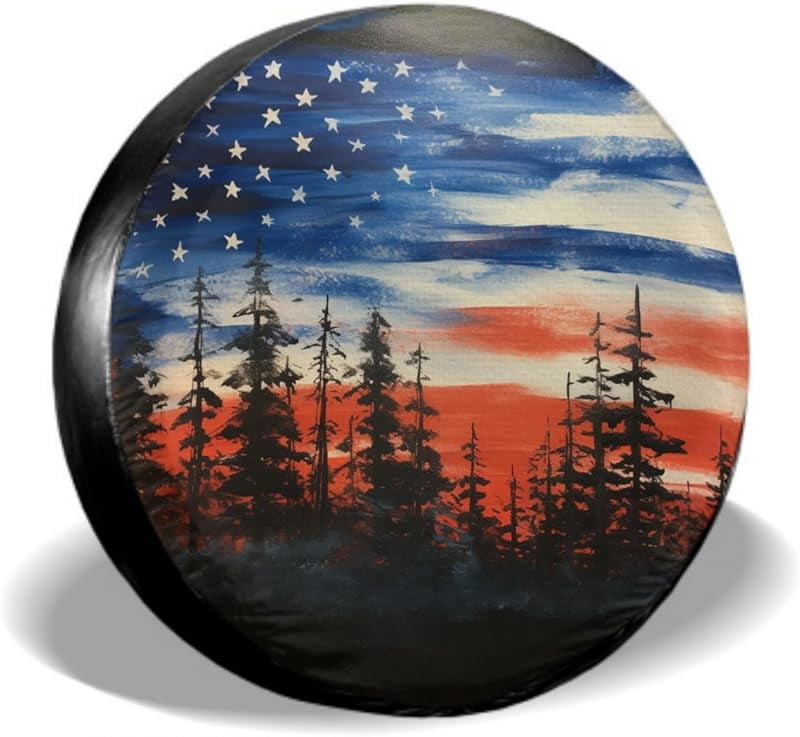 I Go Where I'm Towed American Flag Spare Tire Cover Waterproof Dust-Proof Universal 15 Inch Wheel Camper Spare Tire Cover Fit for RV Trailer Truck Jeep SUV Rav4 Motorhome Travel Trailer Accessories