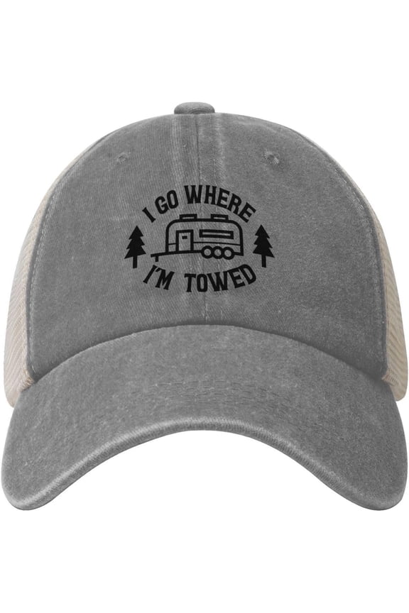 I Go Where I'm Towed Cowboy Hat Men Vintage Mesh Baseball Cap Women Dad Hat Sun Hat Trucker Hat Black