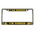 thumbnail image 1 of I Go Where I'm Towed Style Metal License Plate Frame Personalized/Car Accessories Car Tag Holder Cover Carbon (Chrome/Carbon/Yellow), 1 of 2