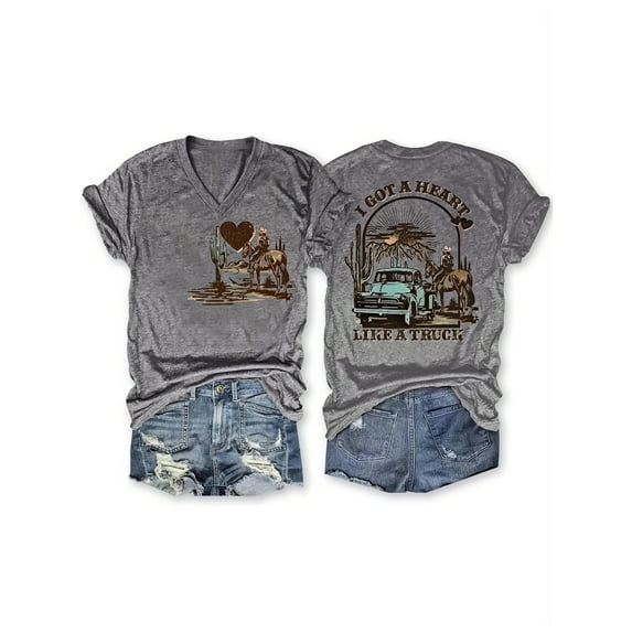 I Got A Heart Like A Truck T Shirt Women Country Music Shirts Funny Summer Short Sleeve Graphic Western Sunset Cowgirl Tee Tops