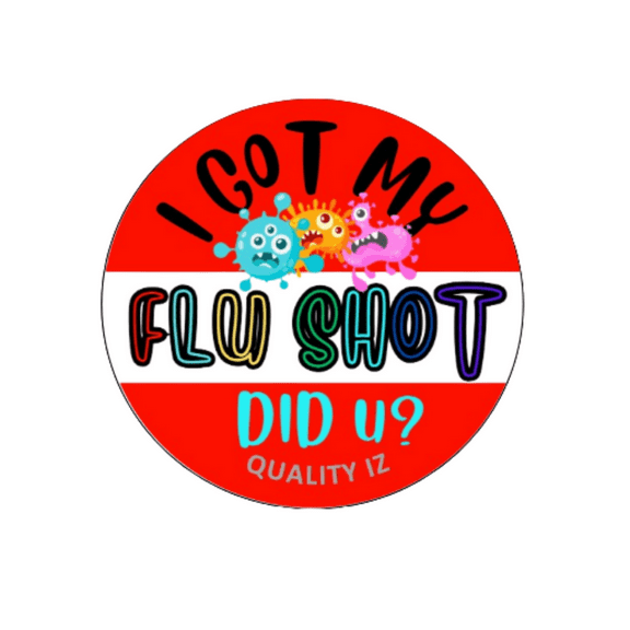 I Got My Flu Shot Did U, 1" Red Colorful Round Stickers (100/Roll)