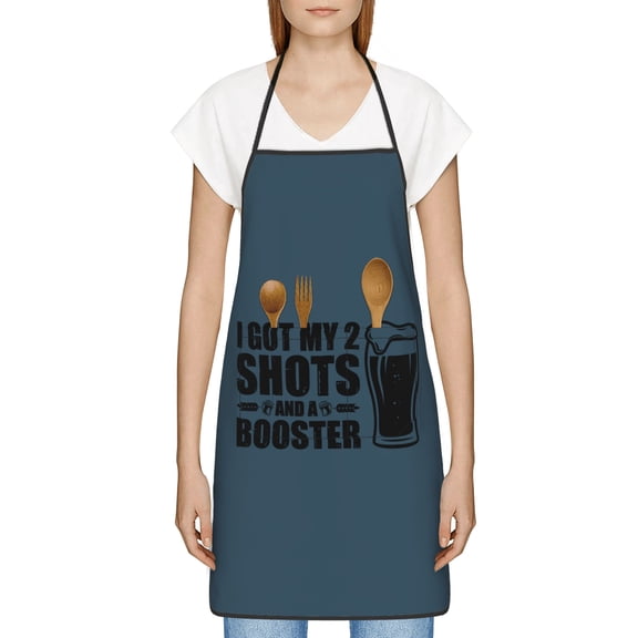 I Got My Shots and a Booster Apron, Inspirational Gifts for Men Women, Funny Apron, Chef Bib with Pockets, Waterproof Work Apron for BBQ Kitchen Crafting Gardening