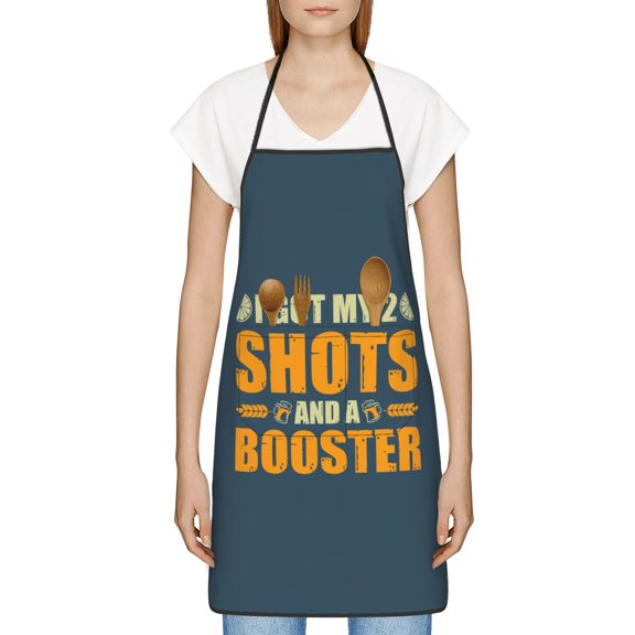 I Got My Shots and a Booster Apron, Inspirational Gifts for Men Women, Funny Apron, Chef Bib with Pockets, Waterproof Work Apron for BBQ Kitchen Crafting Gardening