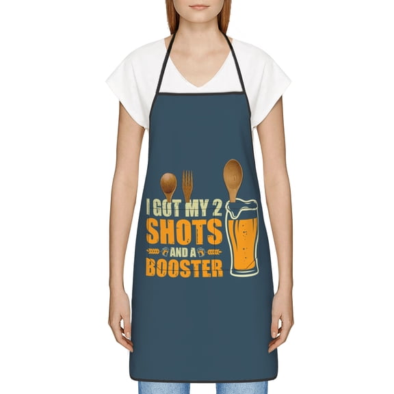 I Got My Shots and a Booster Apron, Inspirational Gifts for Men Women, Funny Apron, Chef Bib with Pockets, Waterproof Work Apron for BBQ Kitchen Crafting Gardening