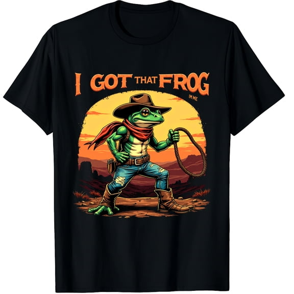 I Got That Frog in Me Meme Cowboy Funny Frog Graphic Crew Neck Short Sleeve T-Shirts (Men's, Women's)