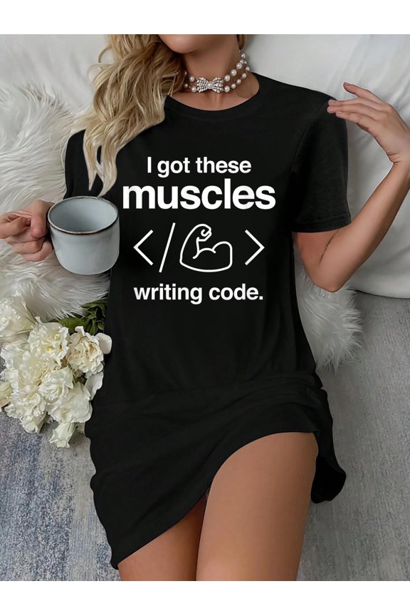 I Got These Muscles Writing Code Funny Computer Coder T-Shirt Dress Casual Summer Dress Everyday Outfit