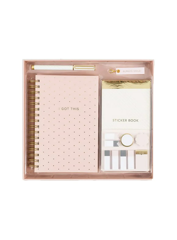 I Got This Daily Planner Kit with Tab Planner Notebook, Pen & Stickers Set, Blush Pink