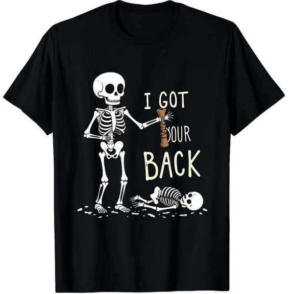 I Got Your Back Halloween Skeleton Skull Sarcastic Graphic Black T-Shirt for Men and Women