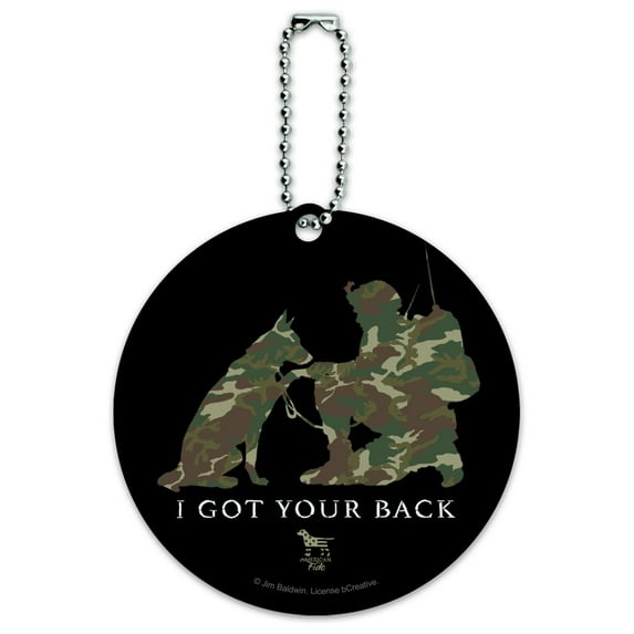 I Got Your Back Soldier and German Shepherd Dog Camo Round Luggage ID Tag Card Suitcase Carry-On